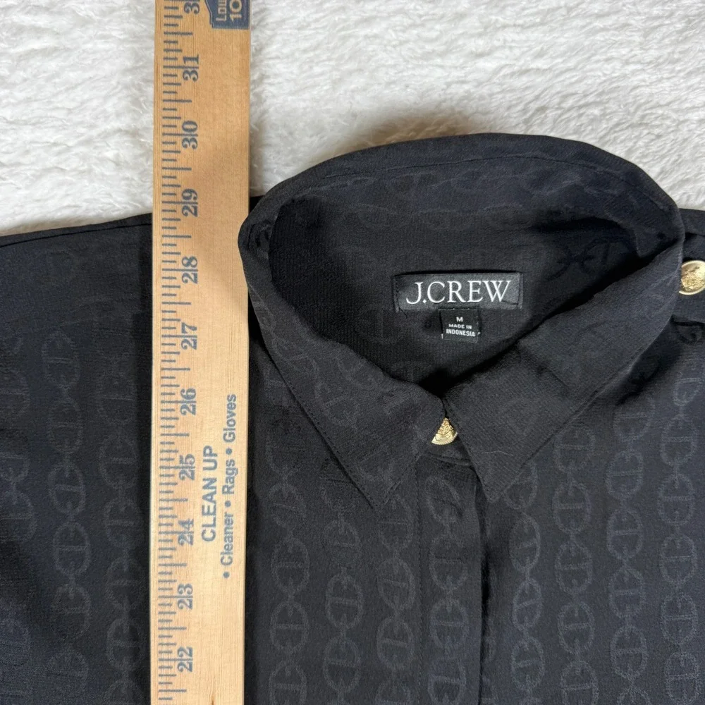 J.Crew CD041 Women M Black L/S Jacquard Chain Link Gold Button Epaulet Top